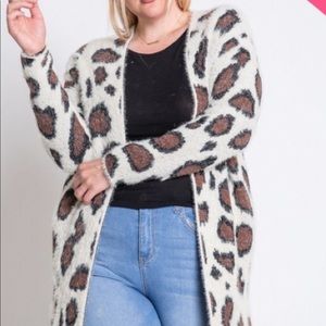 Leopard print cardigan.